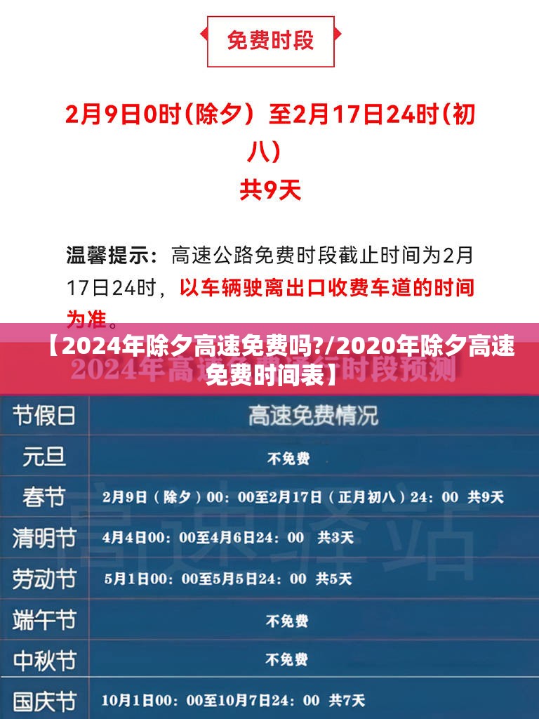 【2024年除夕高速免费吗?/2020年除夕高速免费时间表】