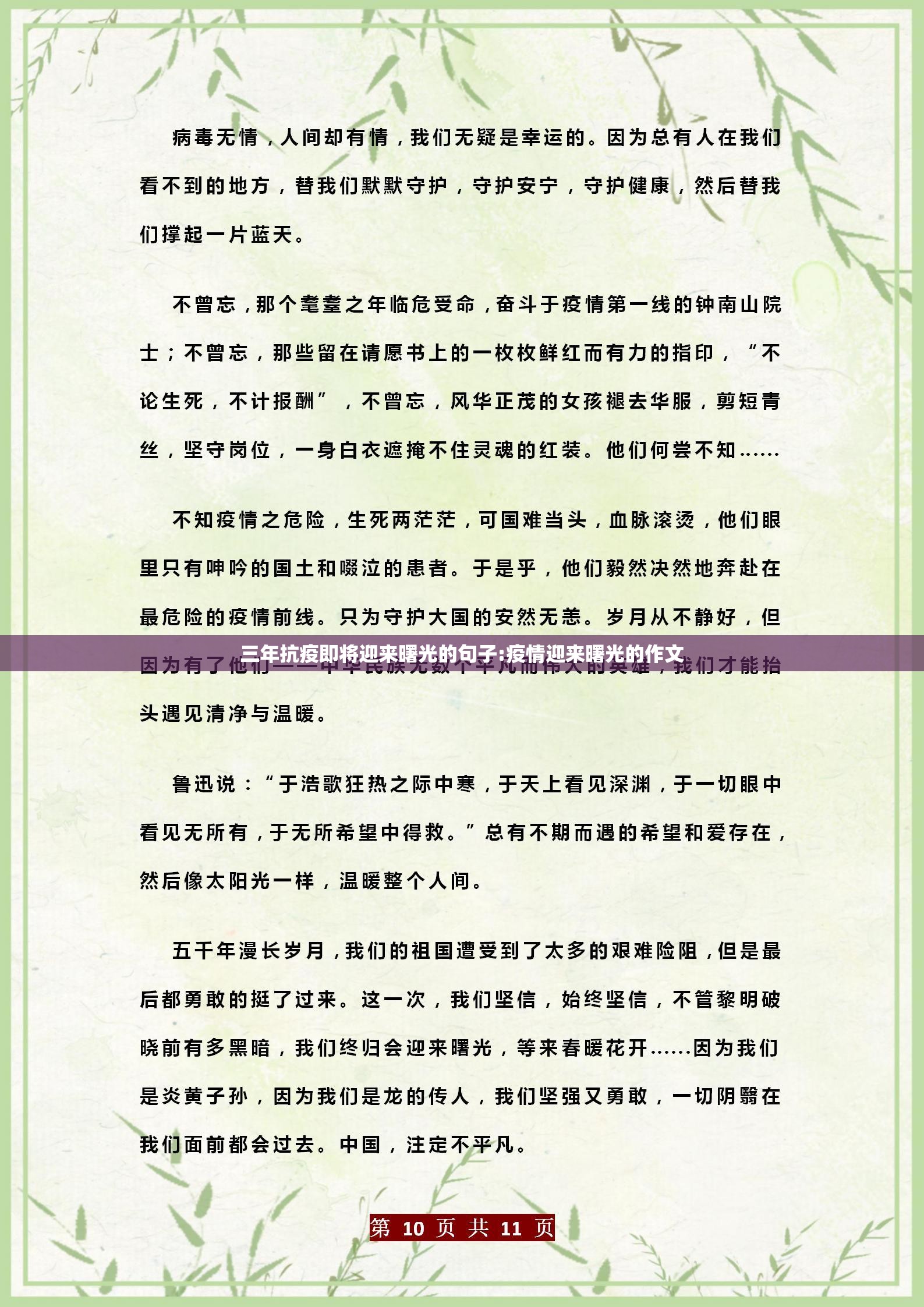 三年抗疫即将迎来曙光的句子:疫情迎来曙光的作文