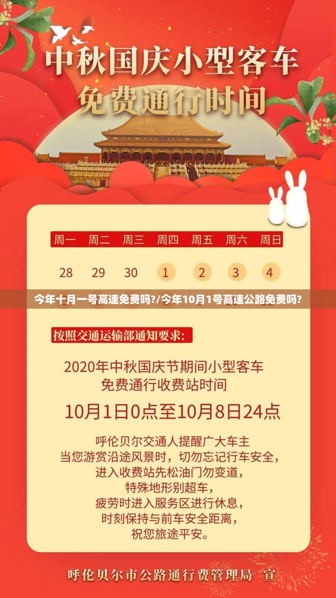 今年十月一号高速免费吗?/今年10月1号高速公路免费吗?
