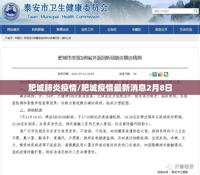 肥城肺炎疫情/肥城疫情最新消息2月8日