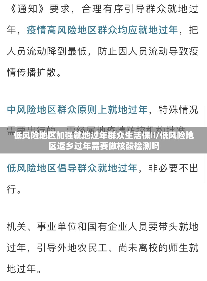 低风险地区加强就地过年群众生活保隿/低风险地区返乡过年需要做核酸检测吗
